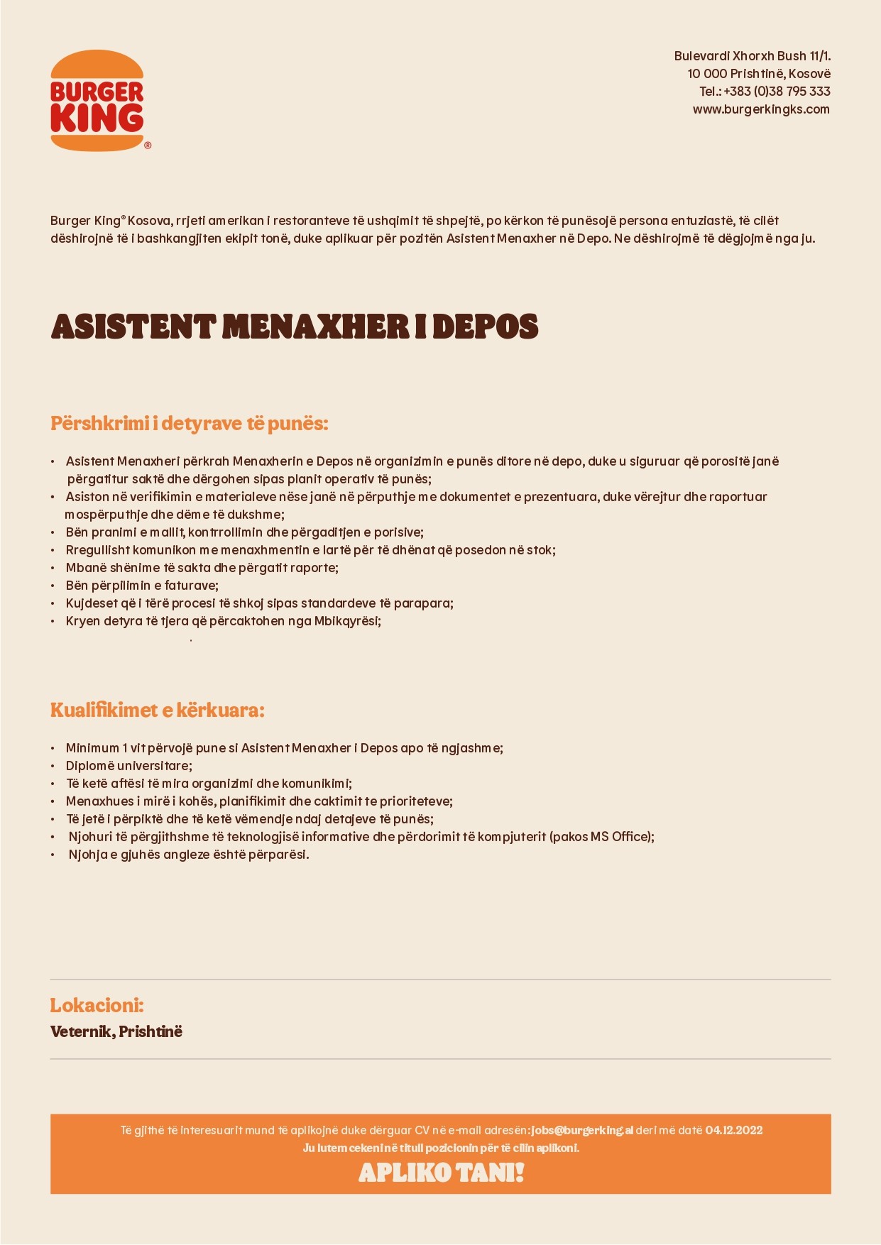 ASISTENT MENAXHER I DEPOS